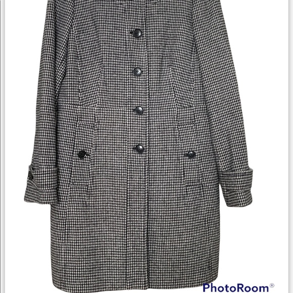 Banana Republic - Houndstooth Black & White Wool Pea Coat - Picture 4 of 7